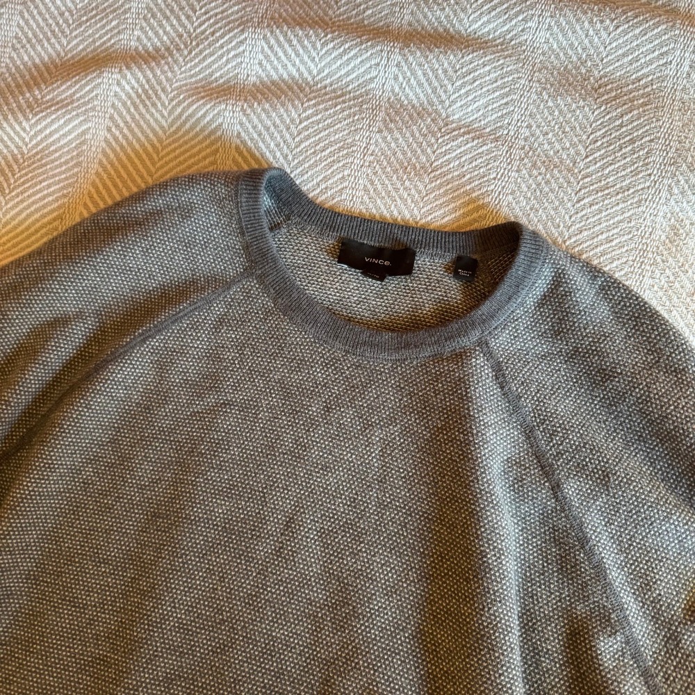 Vince Birdseye Jacquard Wool Blend Cashmere Crewneck Sweater Mens XL Grey - Picture 3 of 9